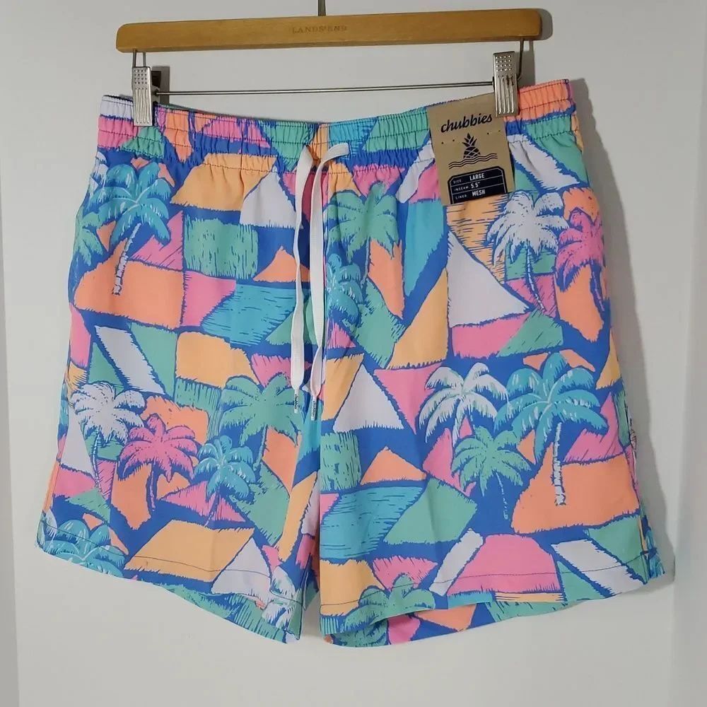 Chubbies The Oceansides 5.5" Classic Swim Trunks Palm Tree Print L NWT